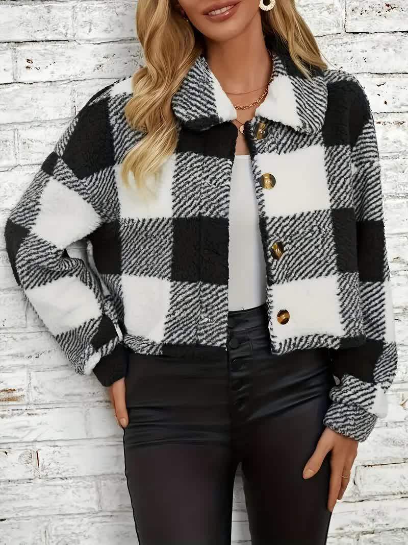 Sharon - Chique Korte Geruite Winterjas