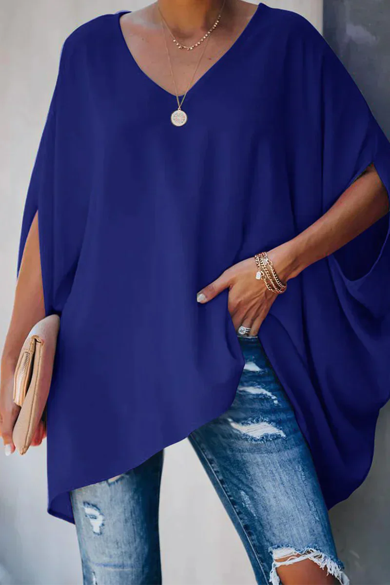 Asymmetrische Poncho-blouse met V-hals