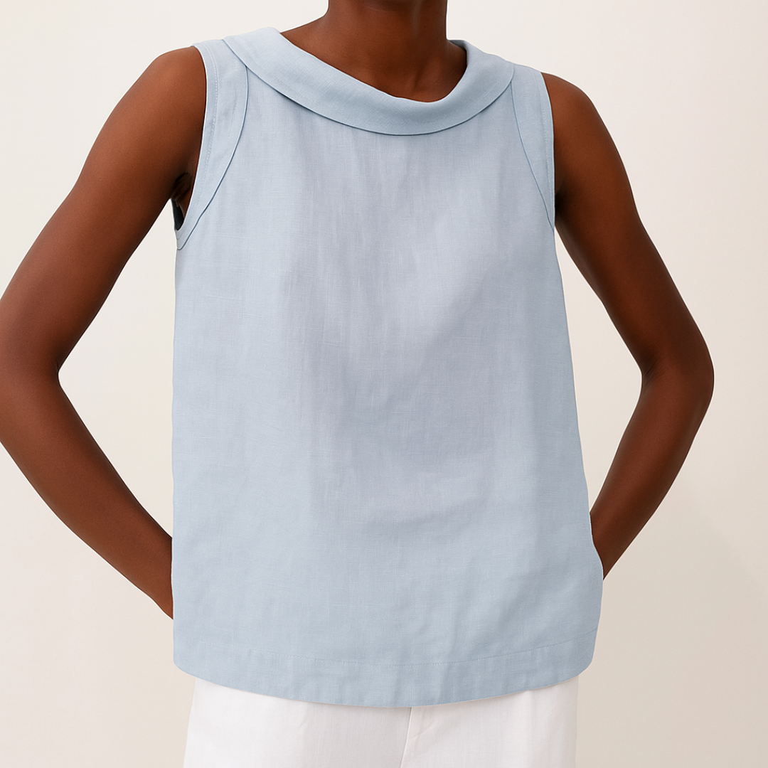 Linnen Look Top met Opstaande Kraag