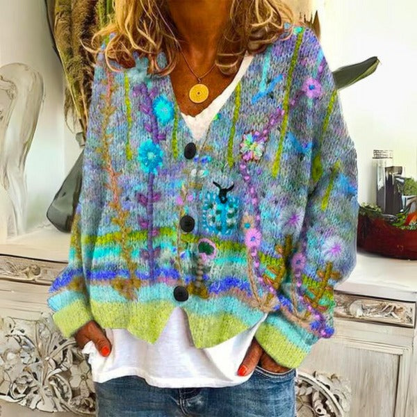 Karen - Stijlvol Gebreid Bloemen Vest