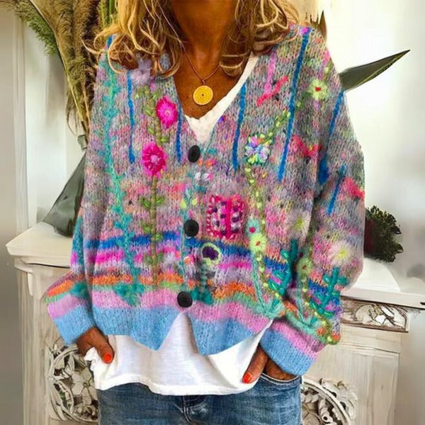 Karen - Stijlvol Gebreid Bloemen Vest