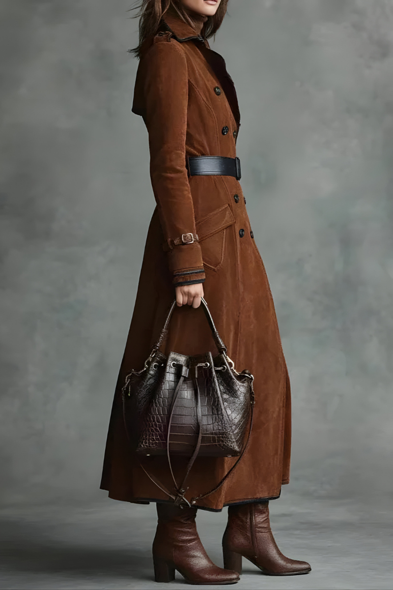 Diane | Elegante Lange Suède Mantel