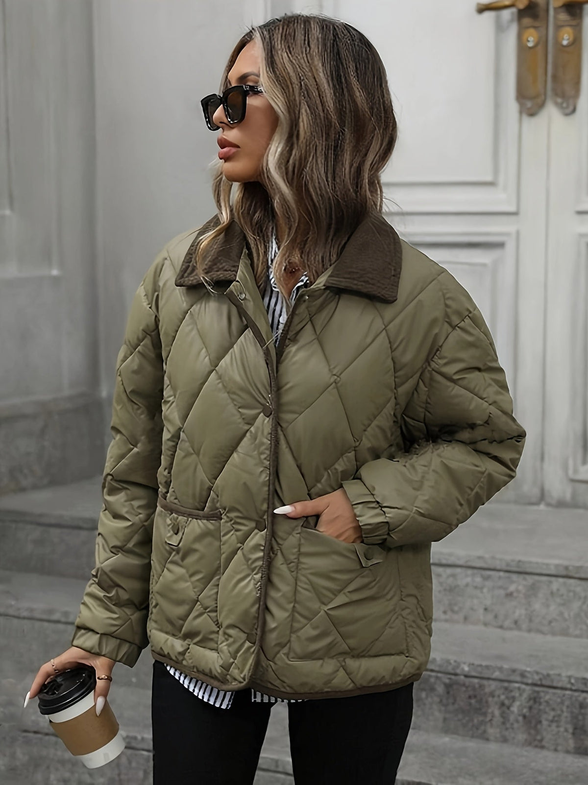 Emma - Elegante Gewatteerde Corduroy Winterjas