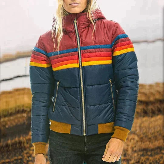 Diane - Stijlvolle Vintage Gestreepte Winterjas