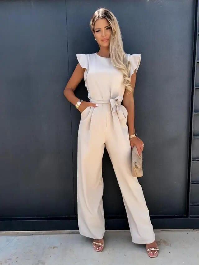 Jumpsuit met Ruffle Mouwen en Ceintuur