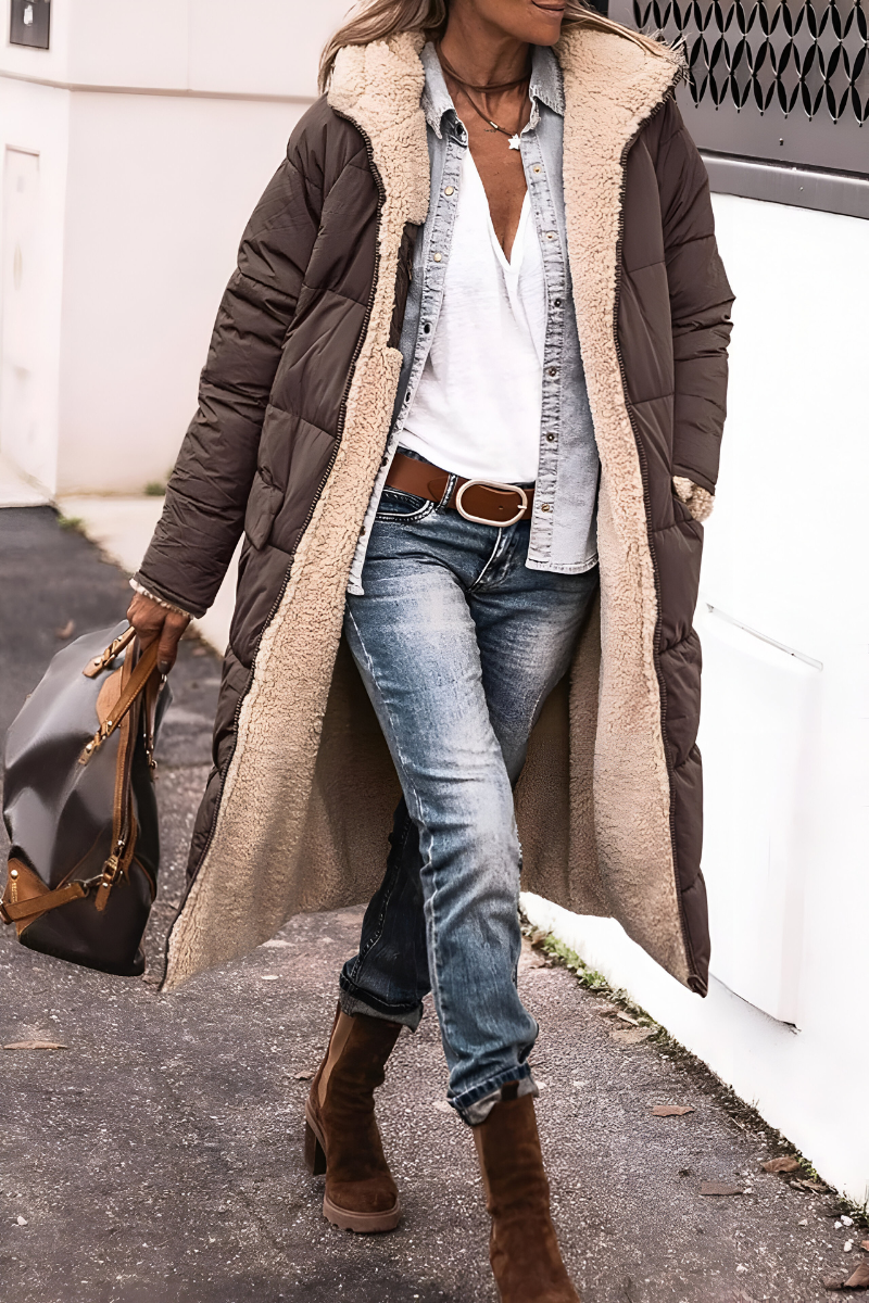 Denise | Elegante Lange Teddy Gevoerde Winterjas