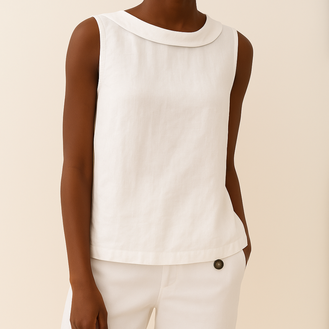 Linnen Look Top met Opstaande Kraag