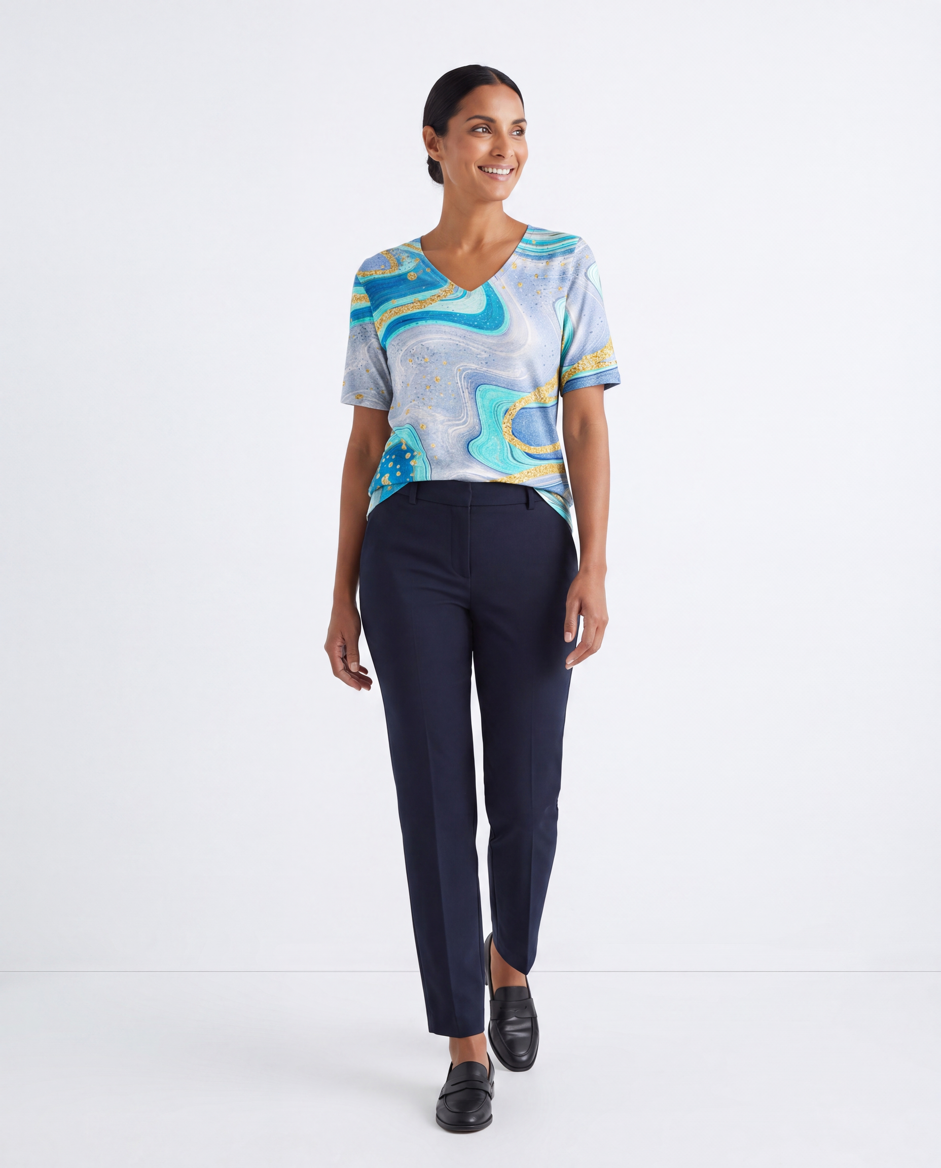 Marmerprint T-shirt met Folie Details