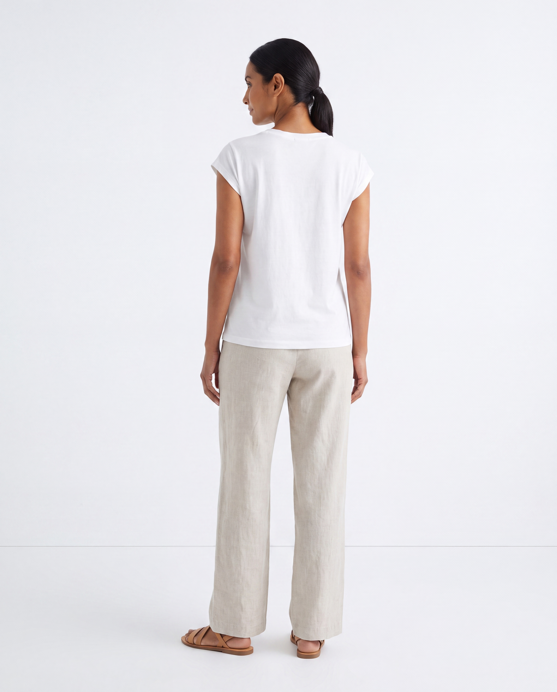 Katoenen T-shirt met V-hals en Cap Sleeves