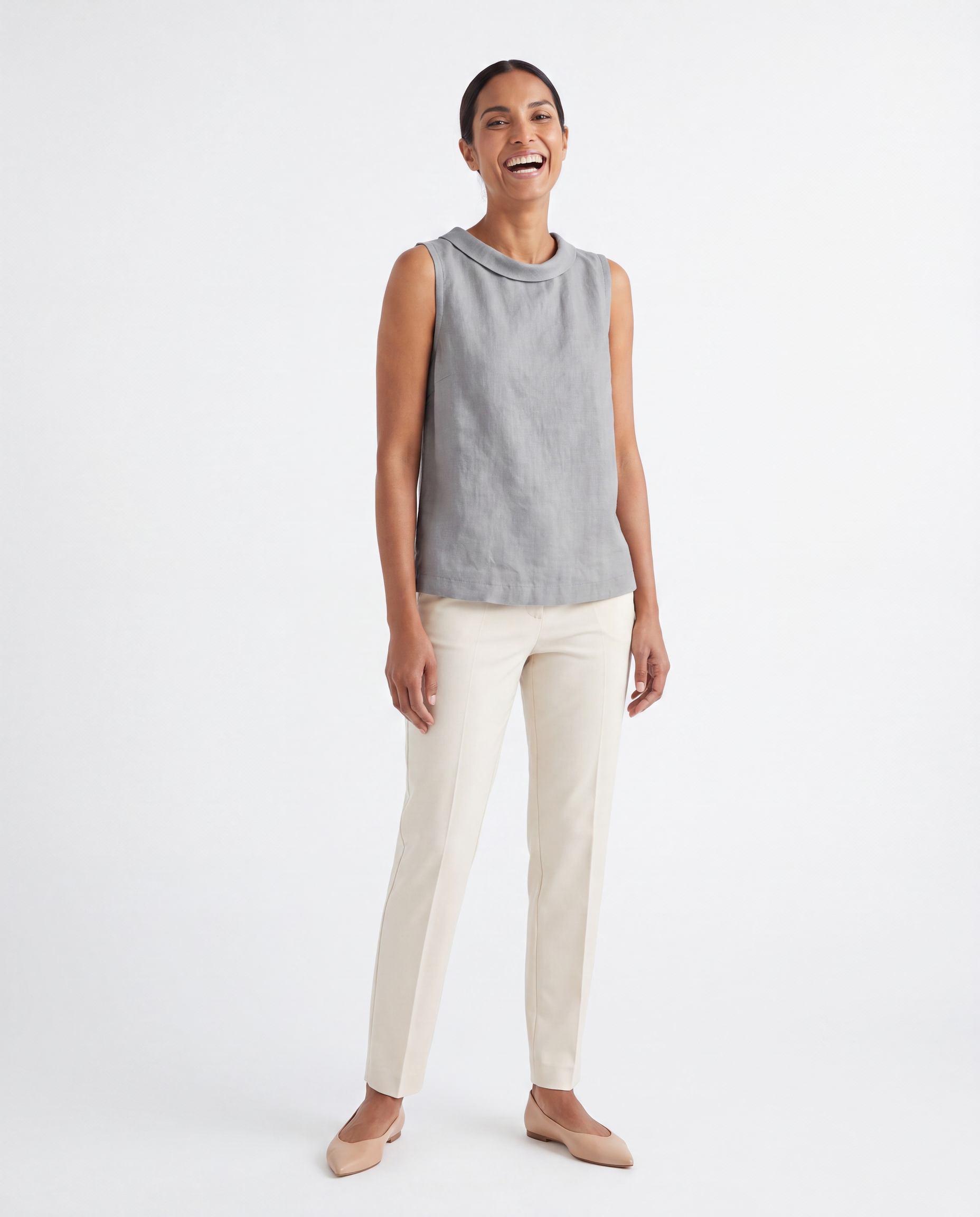 Linnen Look Top met Opstaande Kraag