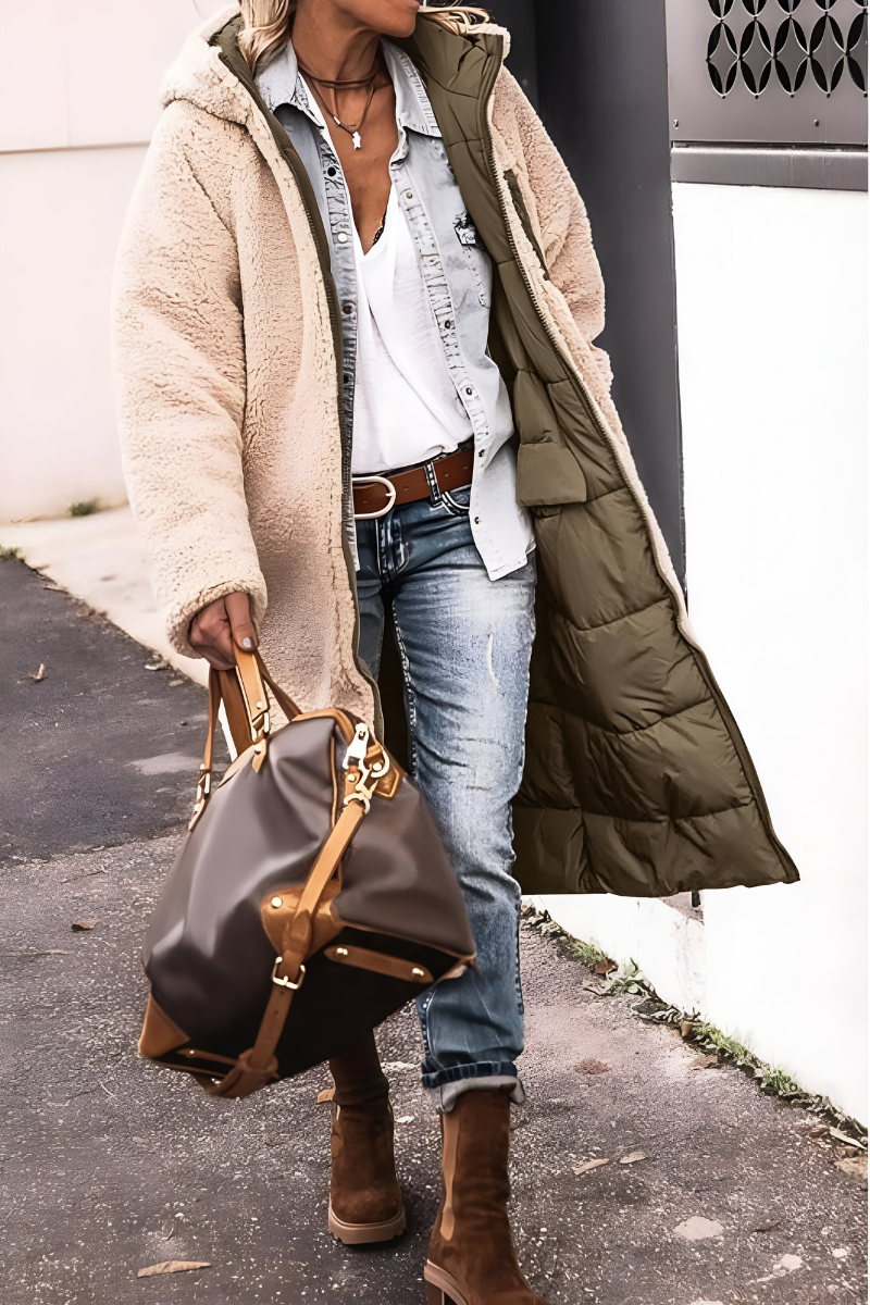 Denise | Elegante Lange Teddy Gevoerde Winterjas