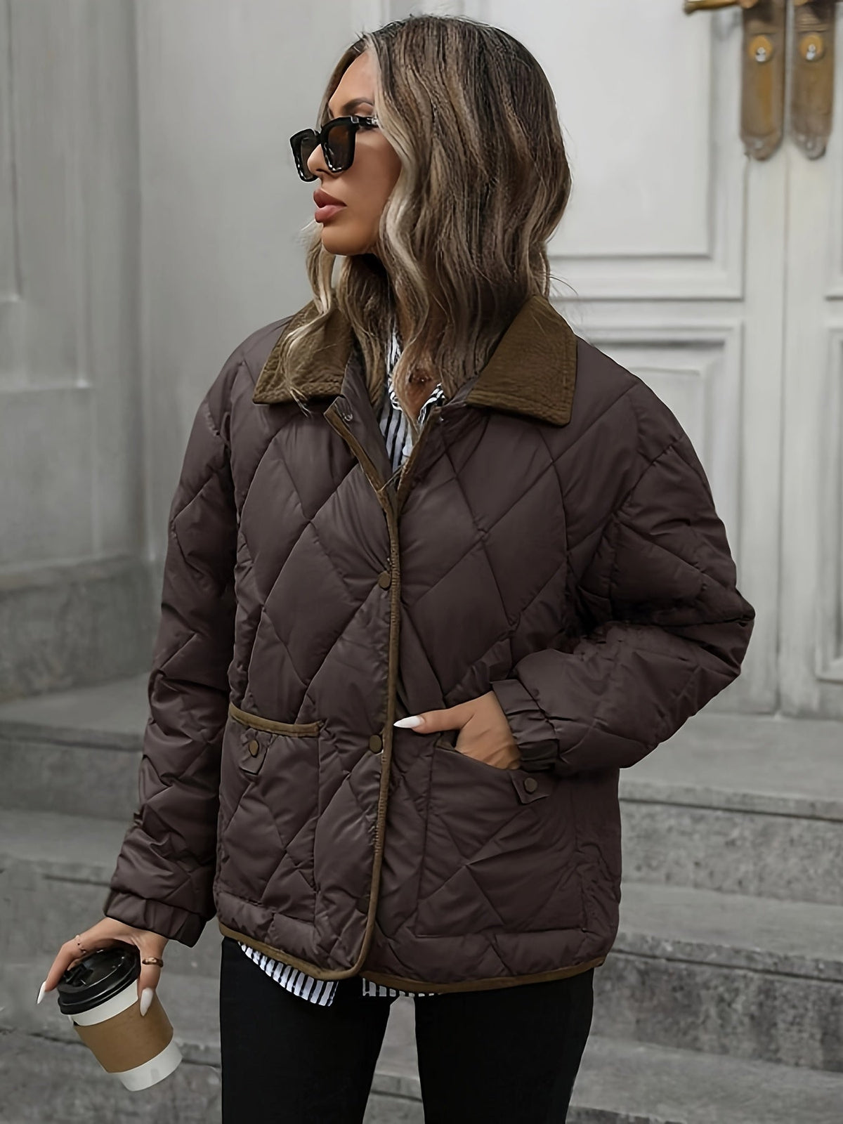 Emma - Elegante Gewatteerde Corduroy Winterjas