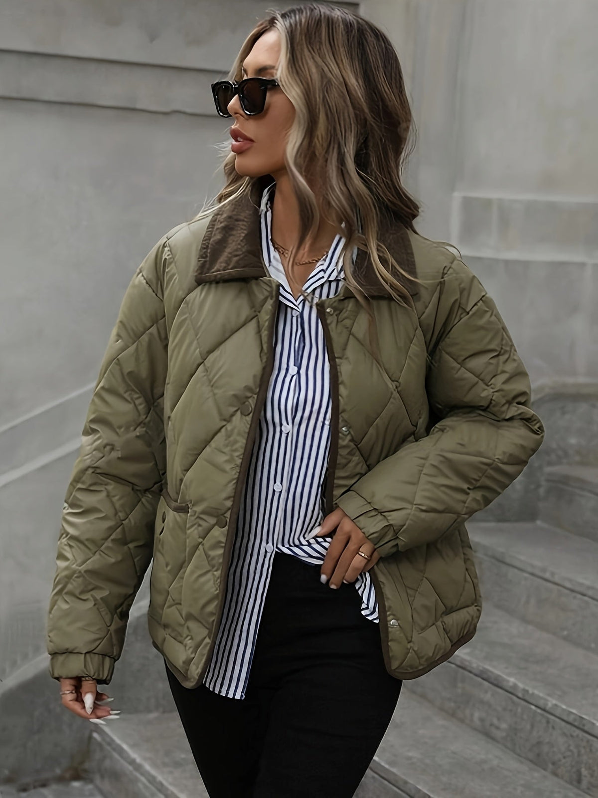 Emma - Elegante Gewatteerde Corduroy Winterjas