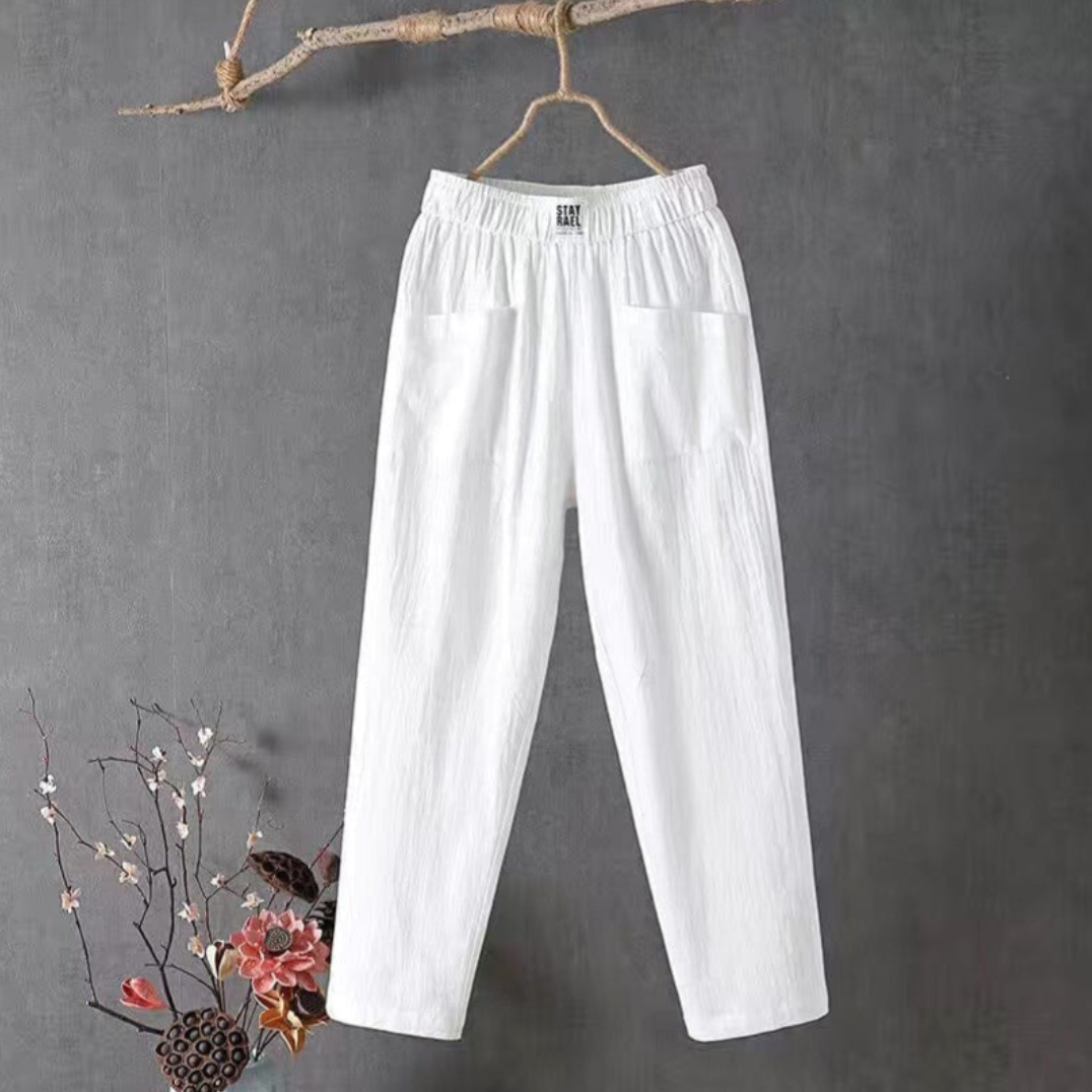 Linnen Broek met Elastische Taille en Zakken