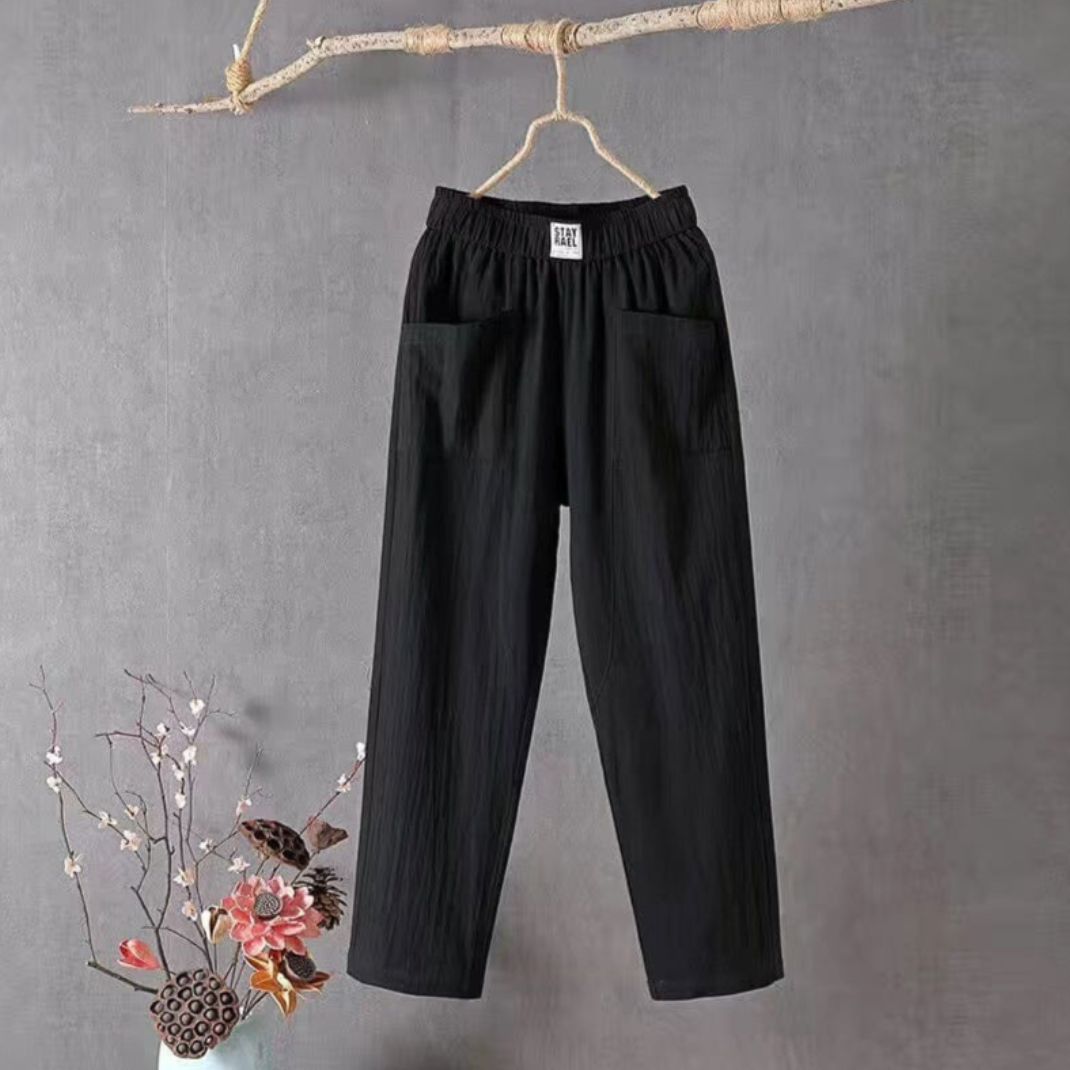 Linnen Broek met Elastische Taille en Zakken