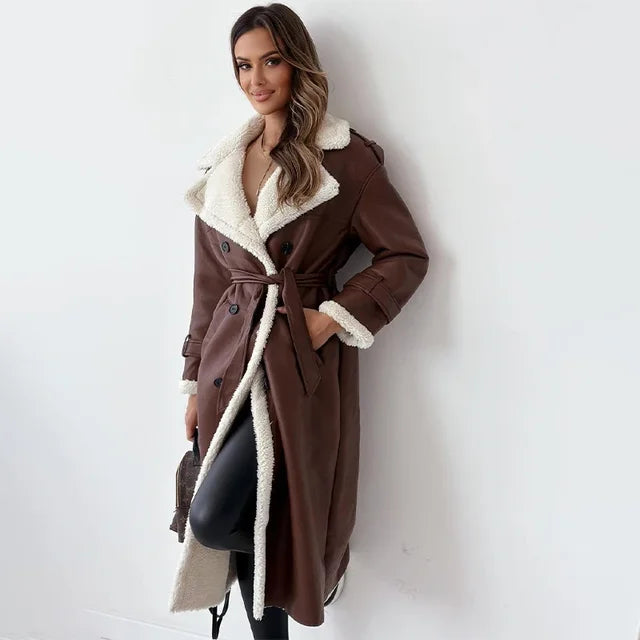 Petra - Stijlvolle Leren Teddy Mantel Winterjas