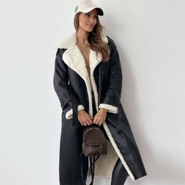 Petra - Stijlvolle Leren Teddy Mantel Winterjas
