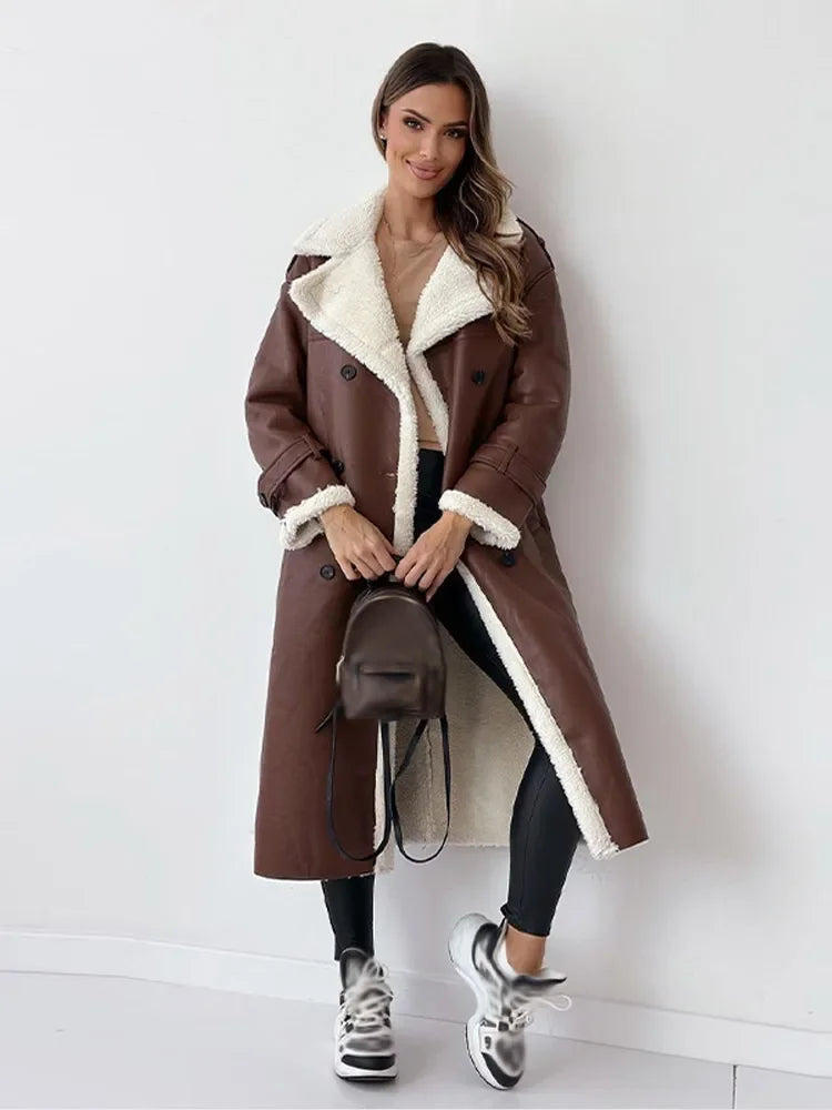 Petra - Stijlvolle Leren Teddy Mantel Winterjas