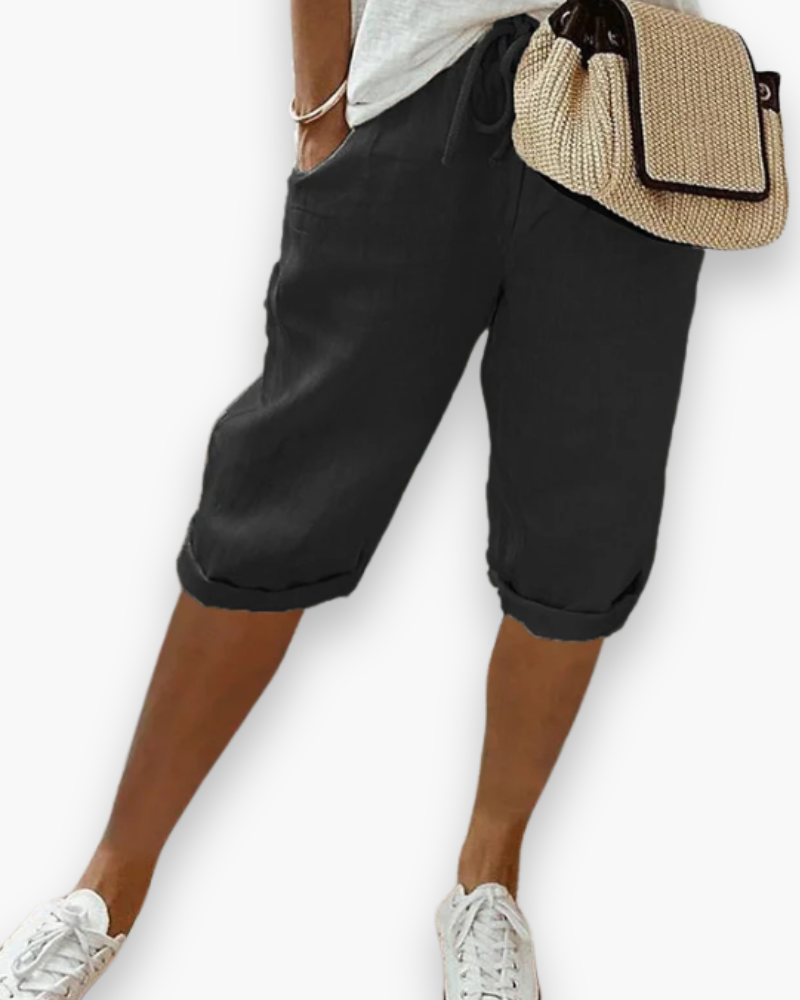 Linnen Capribroek met Elastische Taille