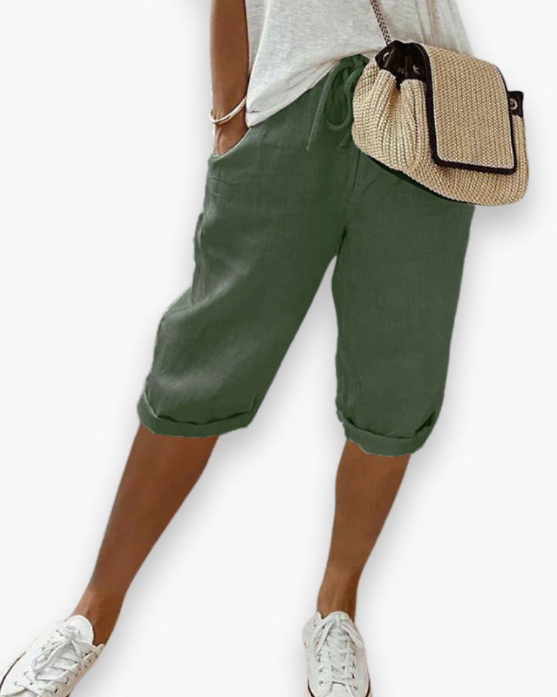 Linnen Capribroek met Elastische Taille