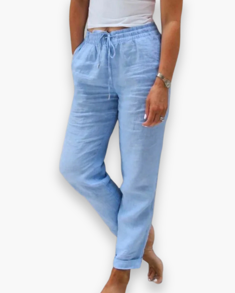 Linnen Broek met Trekkoord en Omgeslagen Zoom