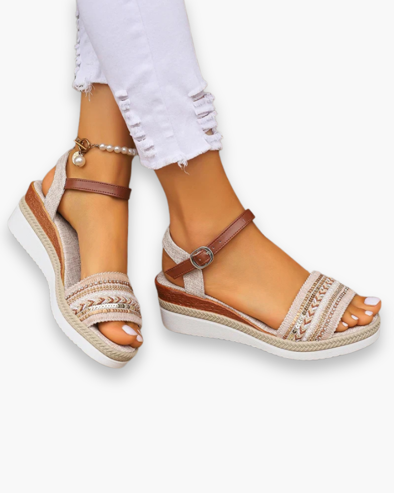 Boho Sleehak Sandalen met Pailletten Bies