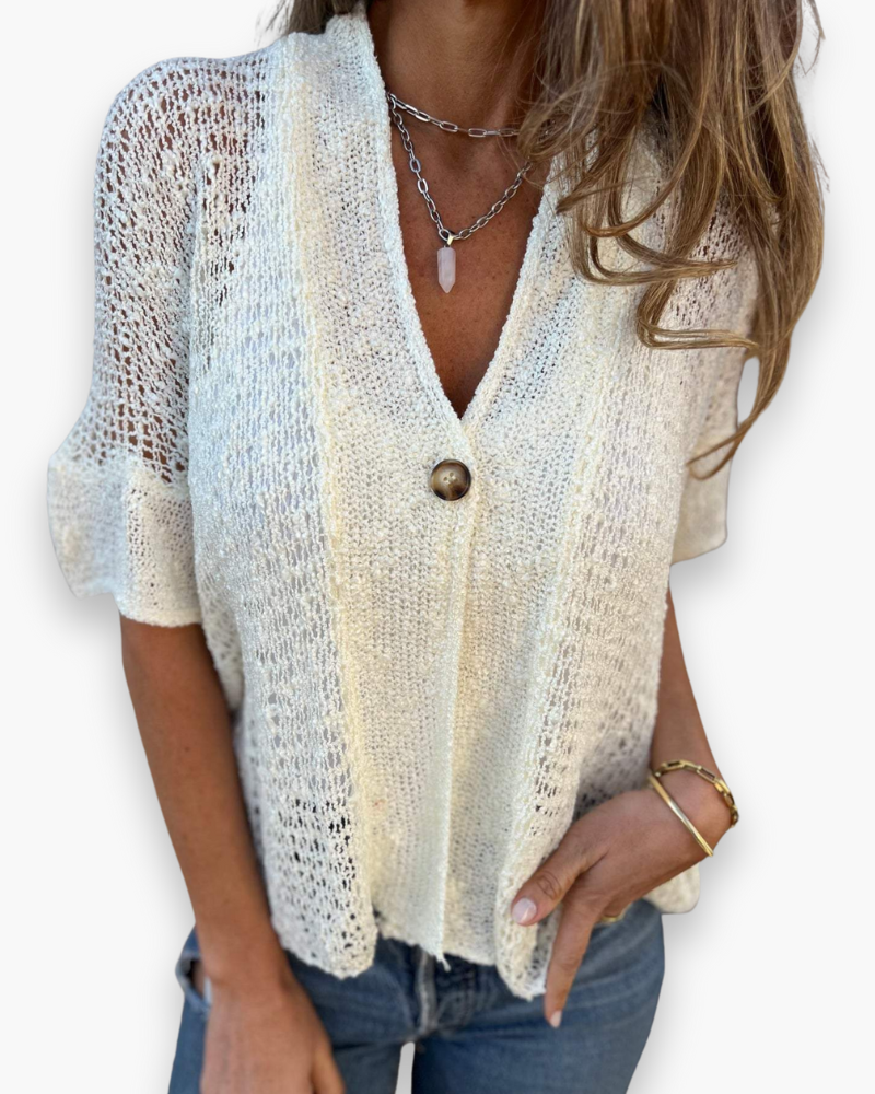 Open Gebreide Top met Knoopdetail