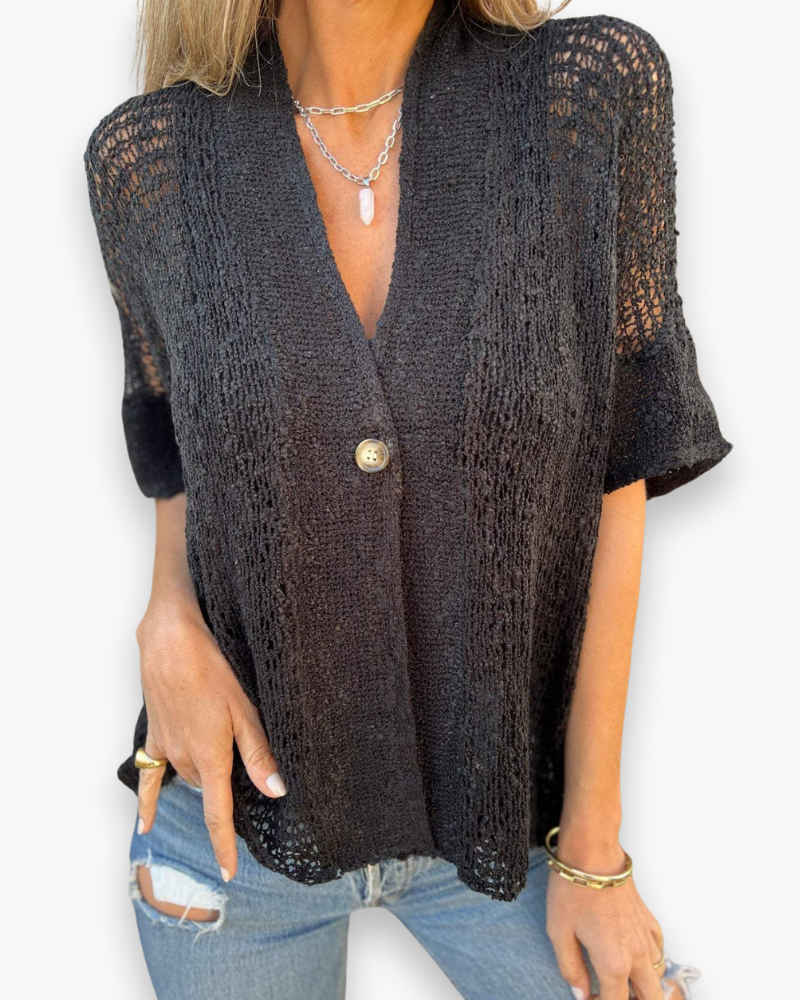 Open Gebreide Top met Knoopdetail