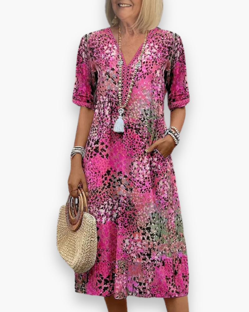 Bloemenprint Midi-jurk met Kanten V-hals