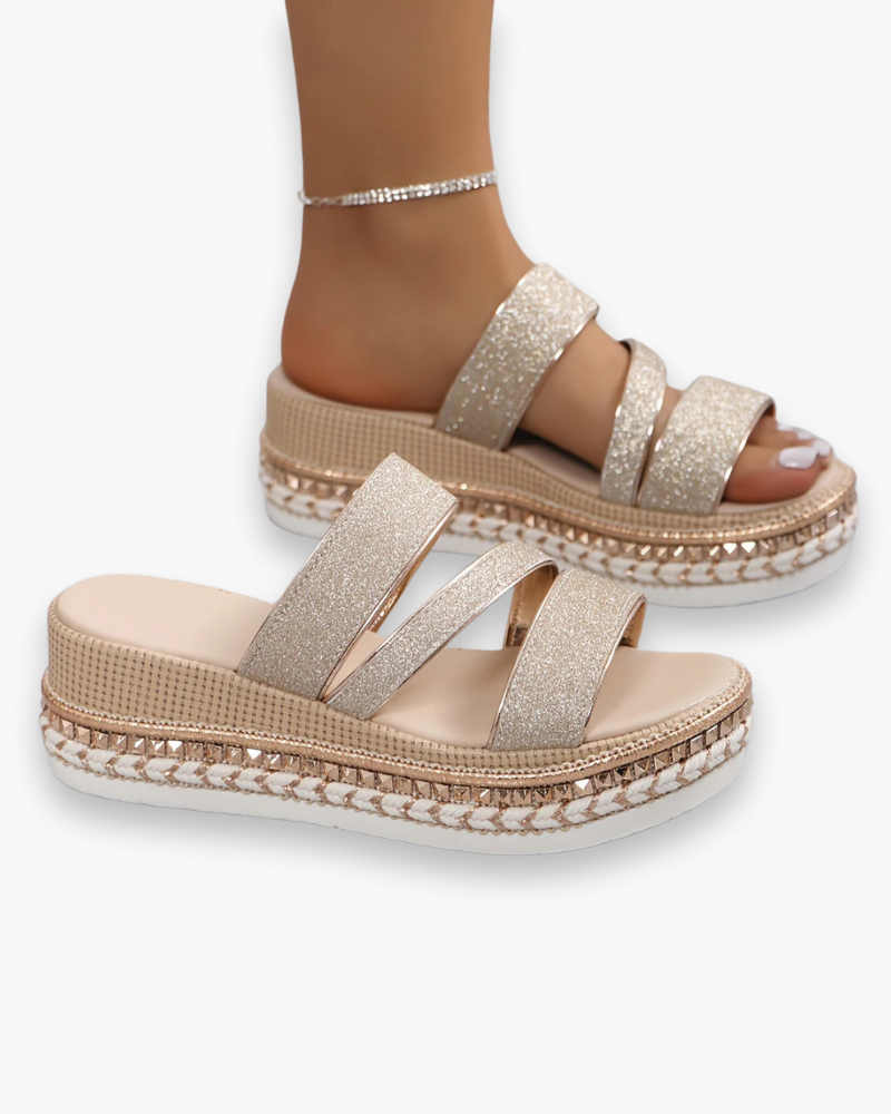 Glitter Sandalen met Gevlochten Plateauzool