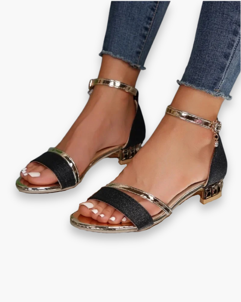 Glitter Sandalen met Blokhak en Enkelbandje