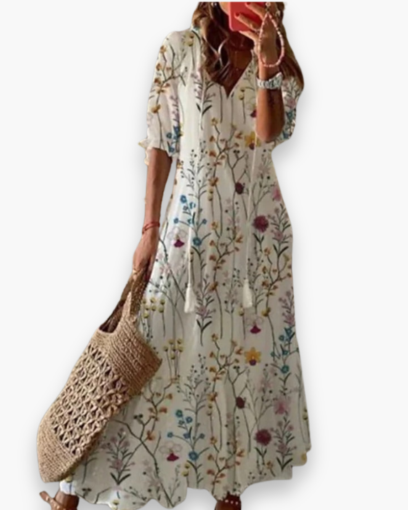Bohemien Maxijurk met Bloemenprint en Kwastjes