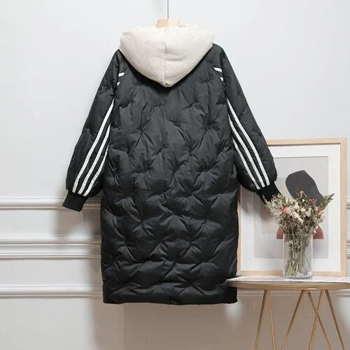 Simone - Elegante Gestreepte Lange Winterjas