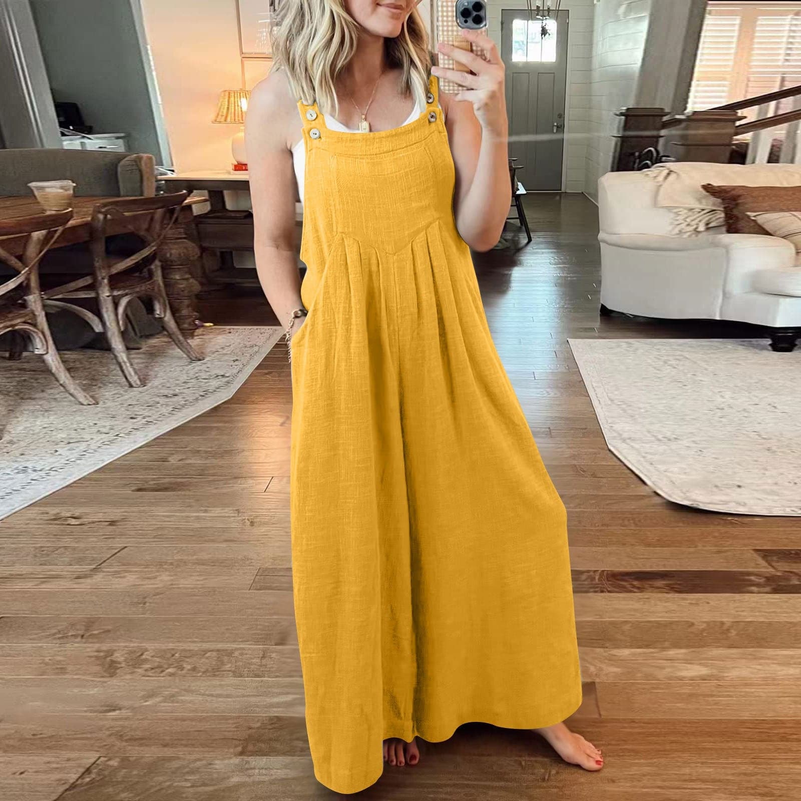 Linnen Jumpsuit met Wijde Pijpen en Bretels