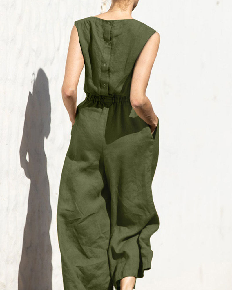 Linnen Jumpsuit met Wijde Pijpen