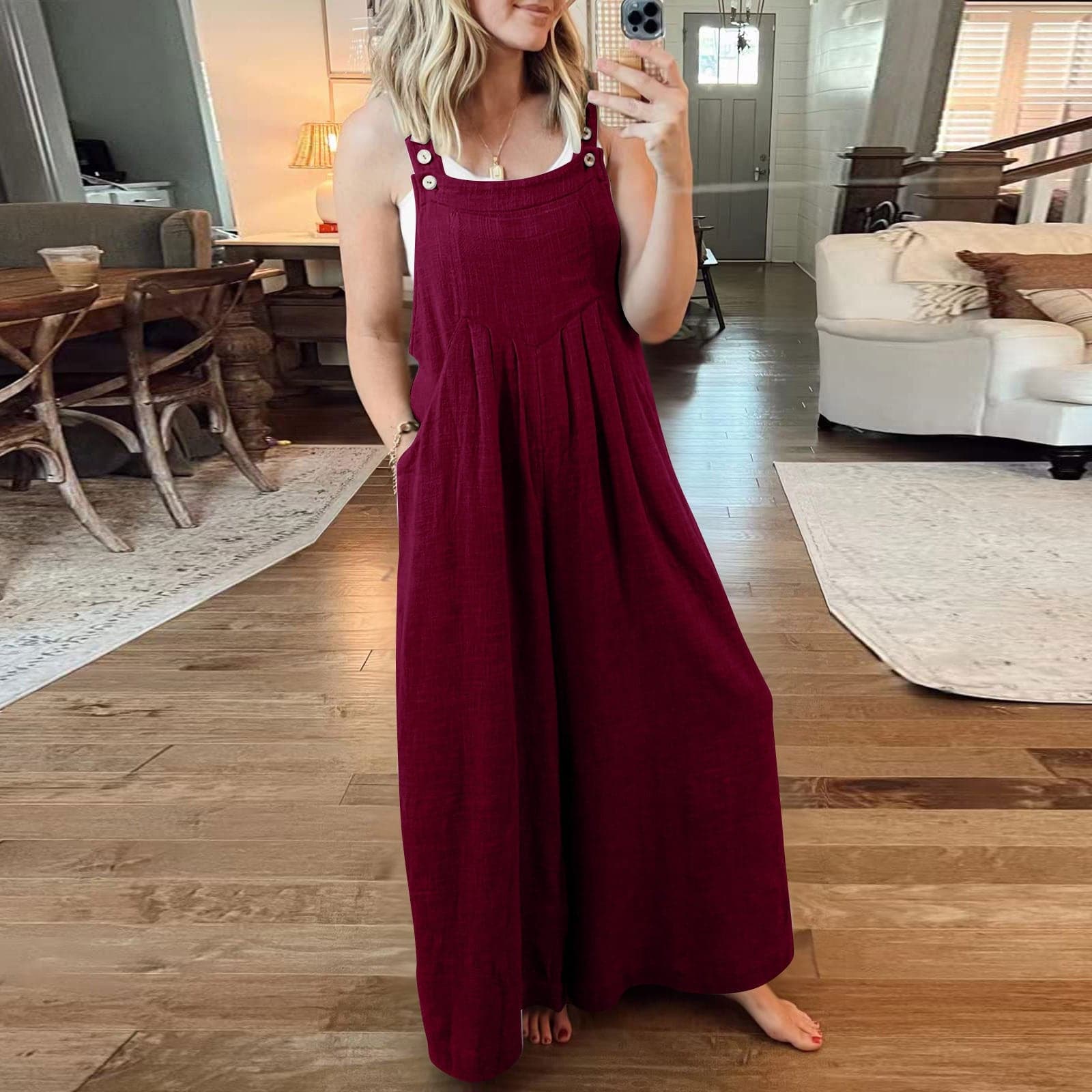 Linnen Jumpsuit met Wijde Pijpen en Bretels