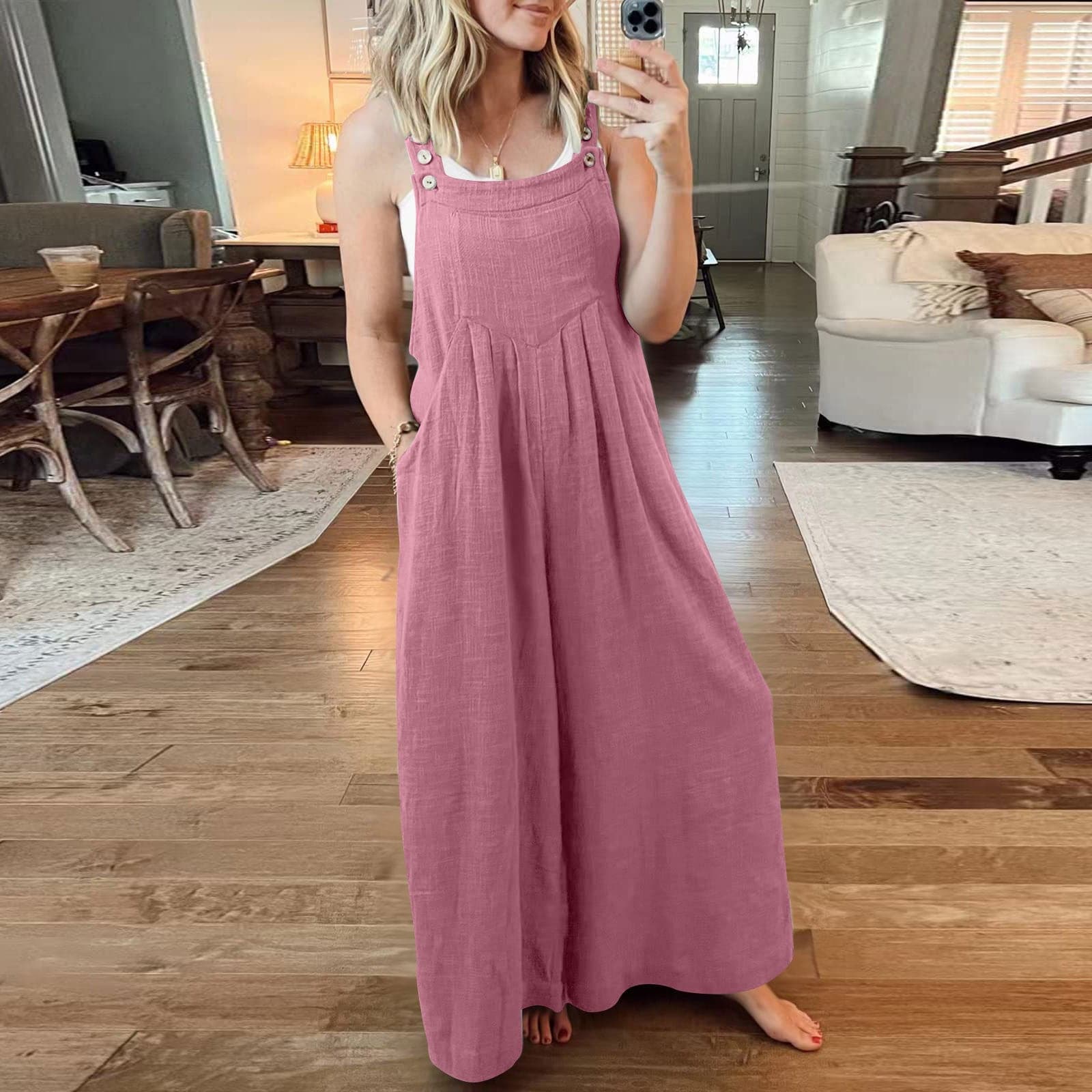 Linnen Jumpsuit met Wijde Pijpen en Bretels