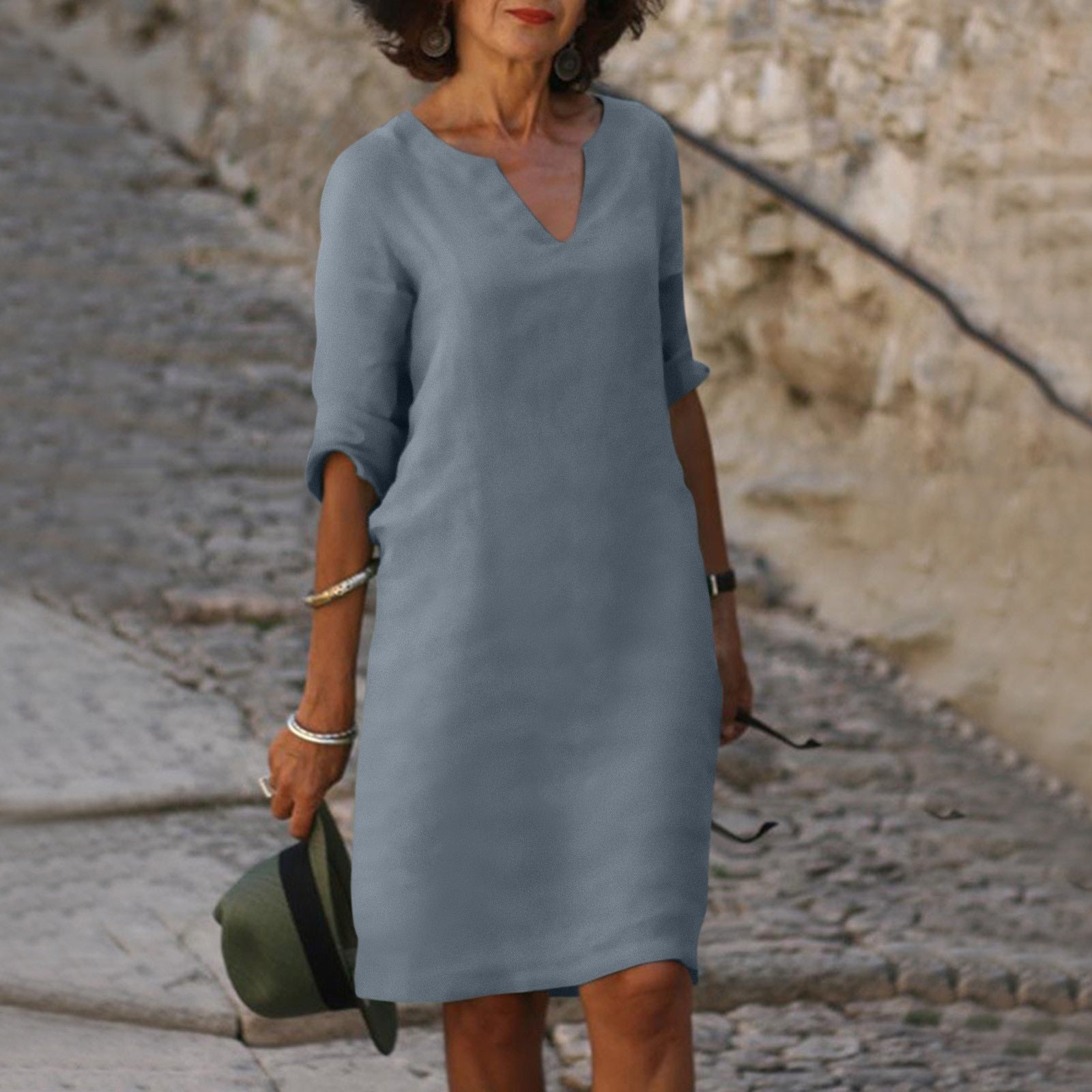 Linnenlook Tuniekjurk met Split-V-hals