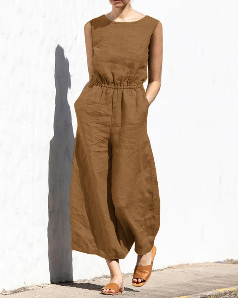 Linnen Jumpsuit met Wijde Pijpen
