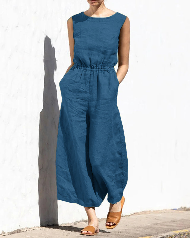 Linnen Jumpsuit met Wijde Pijpen