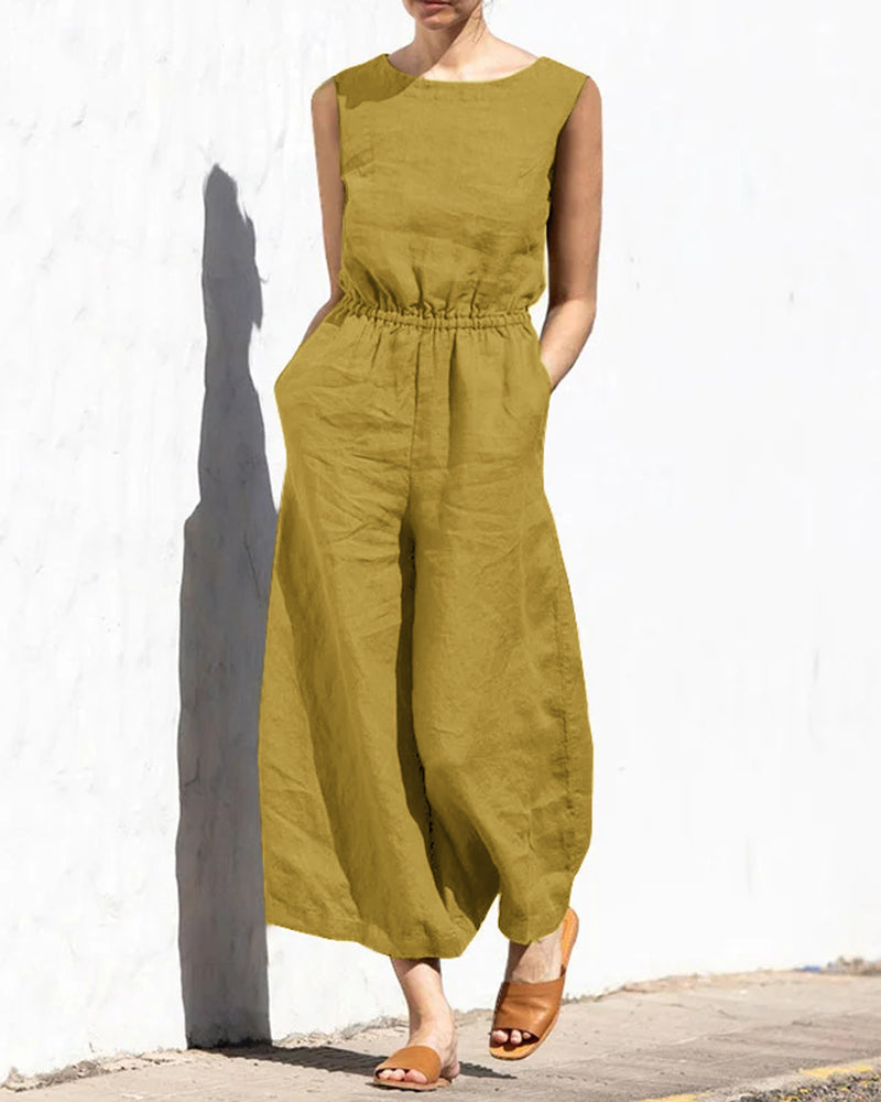 Linnen Jumpsuit met Wijde Pijpen