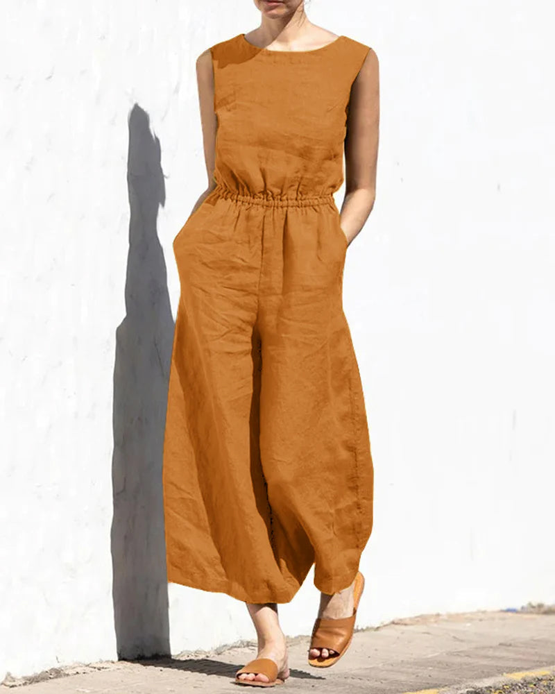 Linnen Jumpsuit met Wijde Pijpen