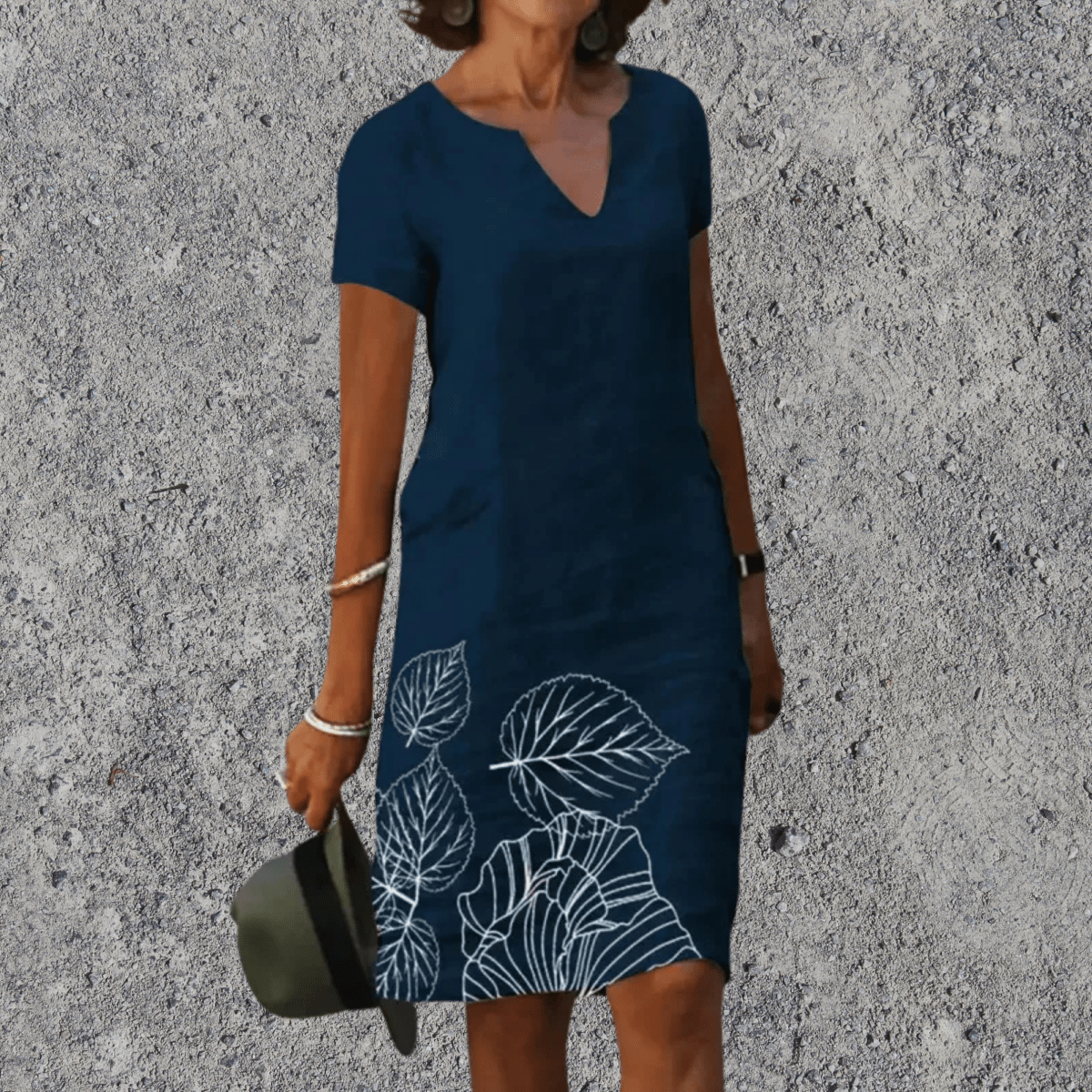 Botanische Midi-jurk met Bladprint