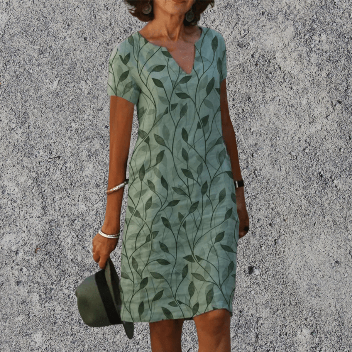 Botanische Midi-jurk met Bladprint
