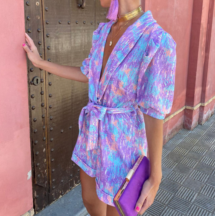 Playsuit met Abstracte Print en Pofmouwen
