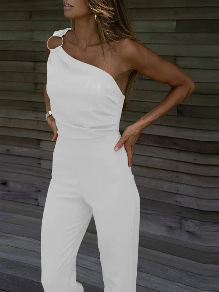 Jumpsuit met Asymmetrische Schouder en Ringdetail