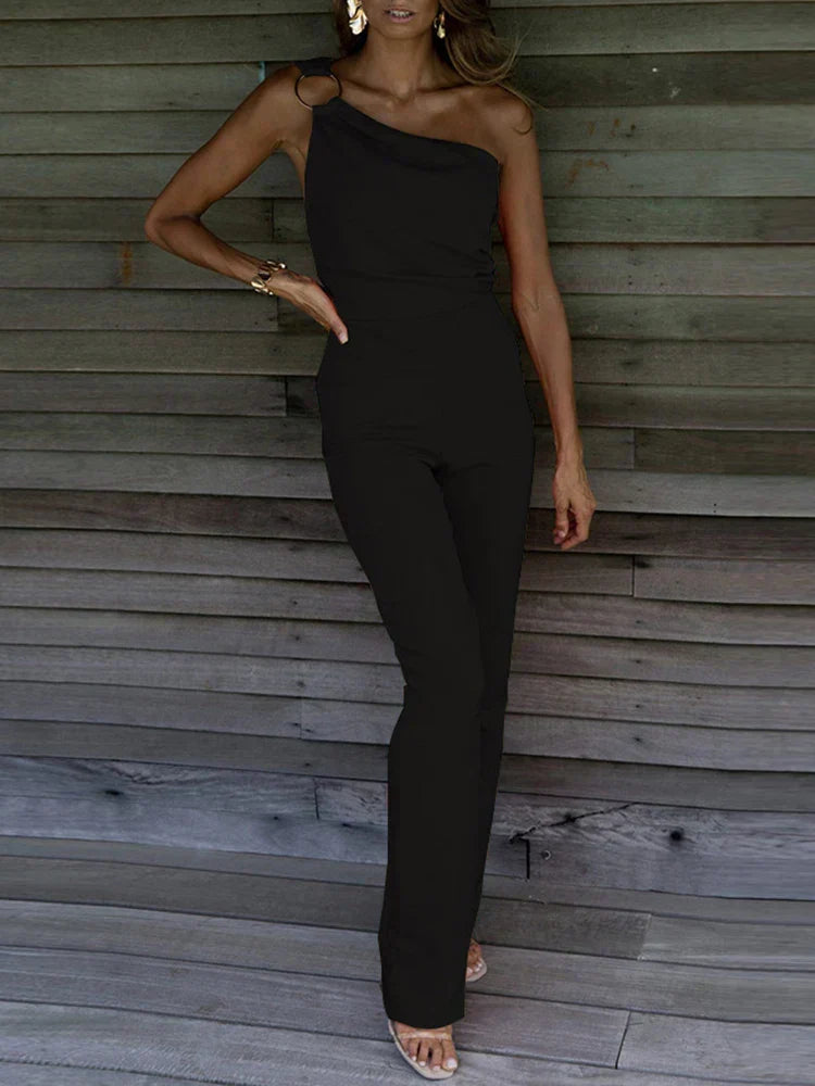 Jumpsuit met Asymmetrische Schouder en Ringdetail