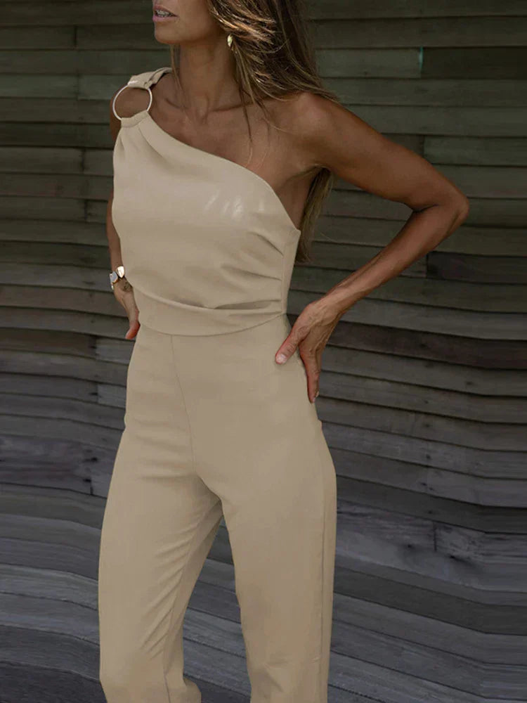 Jumpsuit met Asymmetrische Schouder en Ringdetail