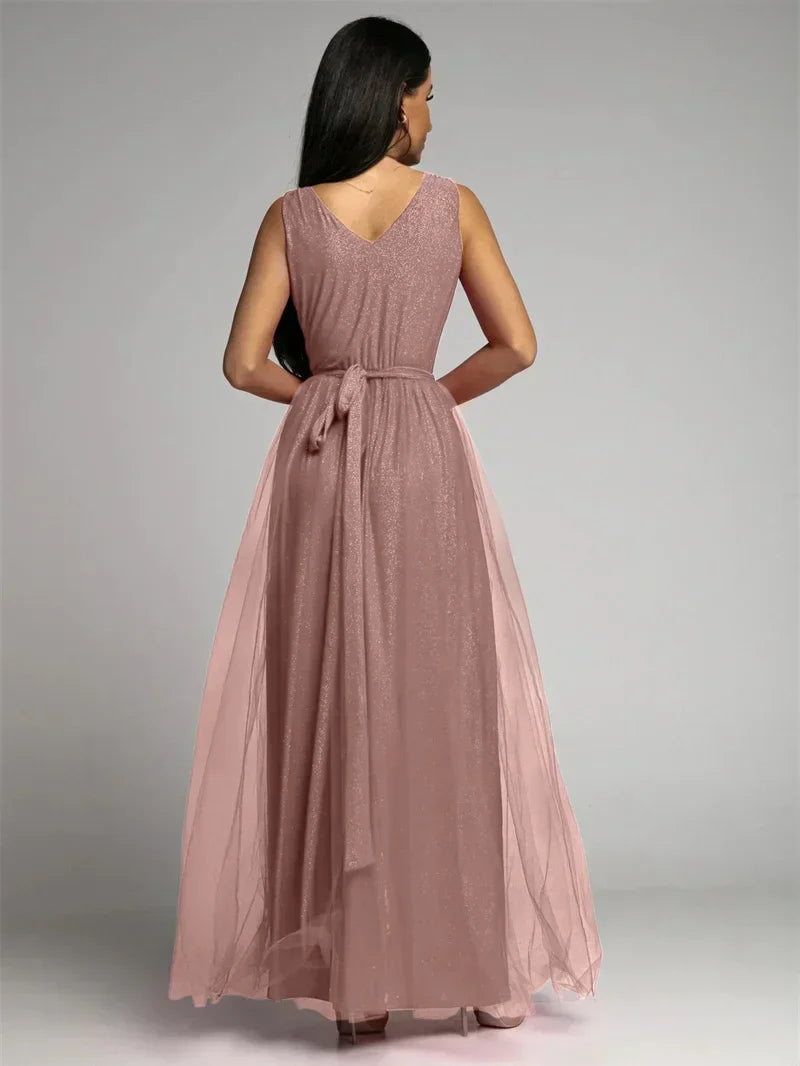Glitter Maxi-jurk met V-hals en Beenopening