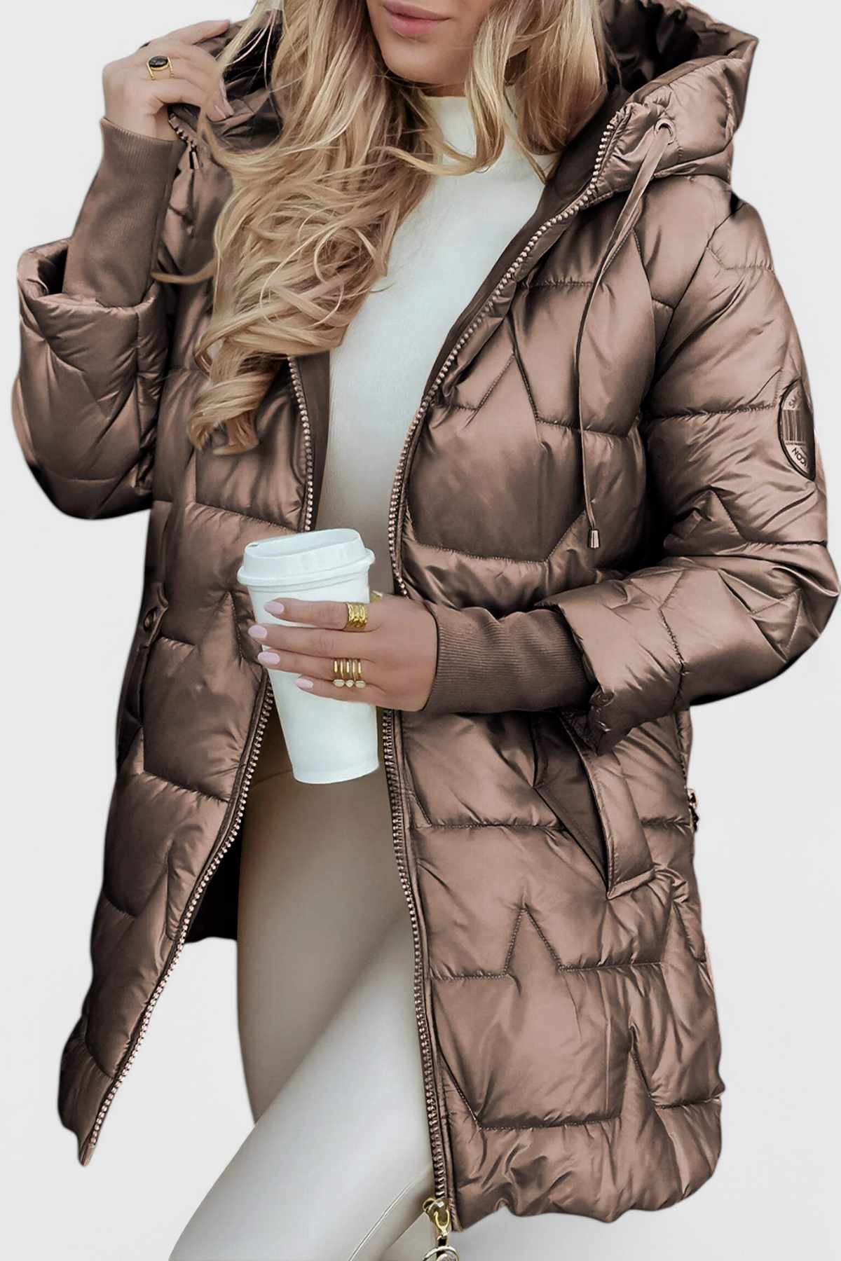 Fiona | Elegante Glanzende Lange Gewatteerde Winterjas